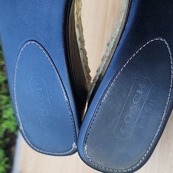 Coach Women's Sz 10 B Greer Black Leather Jute Wedge Gold Buckle Sandals - Picture 13 of 13